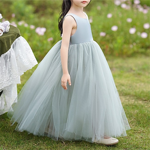 

Prinsesse Gulvlengde Blomsterpikekjole Bryllupsfest Jenter Søt ballkjole Polyester / bomullsblanding med Ensfarget Åpen rygg Tutu Passer 3-16 år