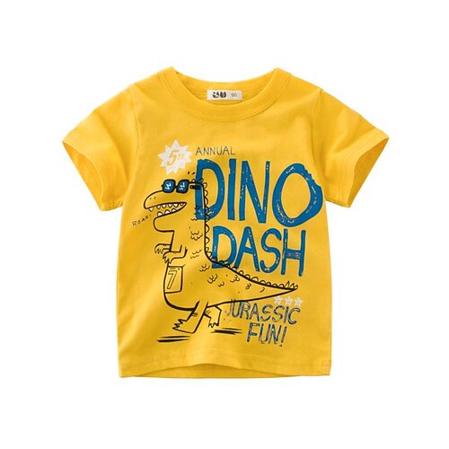 

Bambino Da ragazzo maglietta Tee Cartoni animati Alfabetico Dinosauro Manica corta Top bambini Informale Di tendenza Giornaliero Estate Giallo 2-8 anni