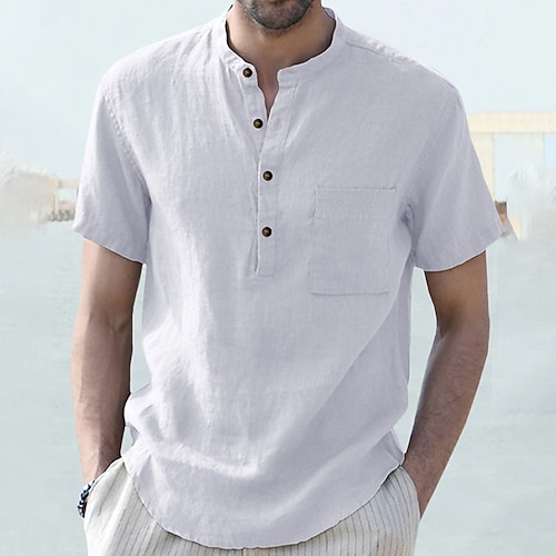 

Per uomo camicia di lino Camicia estiva Camicia da spiaggia Nero Bianco Blu Manica corta Liscio Girocollo Primavera estate Hawaiano Per eventi Abbigliamento Tasche