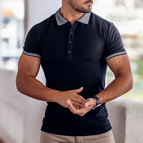 

Per uomo POLO Camicia da golf Golf Informale Per eventi Classico Manica corta Di tendenza Essenziale Liscio Pulsante Estate Standard Nero POLO