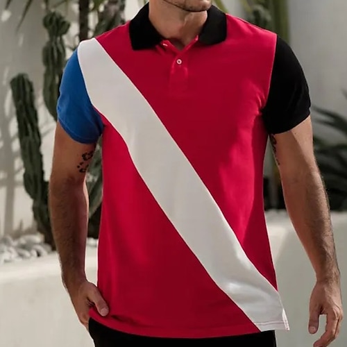 

Herre POLO Trøje Golftrøje Afslappet Ferie Klassisk Kortærmet Mode Basale Farveblok Knap Sommer Regulær Brand Rød POLO Trøje