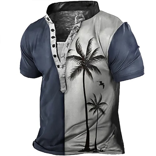 

Herre Henley-skjorte T-Shirts Grafisk Farveblok Kokos palme Henley Tøj 3D-udskrivning udendørs Daglig Kortærmet Knap ned Trykt mønster Mode Afslappet Bekvem