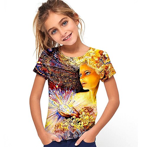 

Bambino Da ragazza maglietta Pop art Esterno Stampa 3D Manica corta Girocollo stile sveglio 7-13 anni Estate Giallo Blu Viola