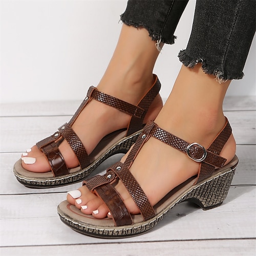 

Damen Sandalen Plateausandalen Outdoor Strand Blockabsatz Offene Spitze Brautkleider schlicht Minimalismus Kunstleder Schnalle Feste Farbe Kaffee