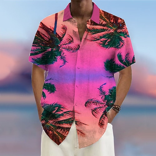 

Homens Camisa Social Camisa havaiana Gradiente Coqueiro Estampas Abstratas Aberto para a Lateral Azul Fúcsia Laranja Ao ar livre Rua Manga Curta Imprimir Roupa Moda Roupa de rua Designer Macia