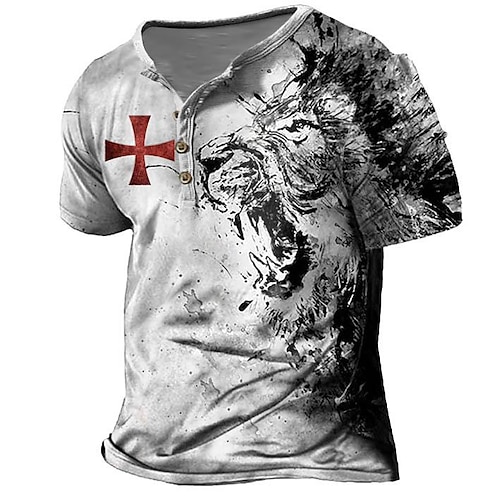 

Herre Henley-skjorte Grafisk Løve Henley Tøj 3D-udskrivning I-byen-tøj Langærmet Trykt mønster Mode Designer