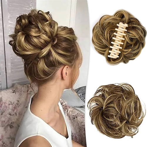 

Claw Clip Hair Piece 100% Real Human Hair Buns Wavy Curly Chignon Hair Bun Extensions Tousled Updo Hair Buns Claw Ponytail Hairpieces Hair Scrunchie with Clip for Women