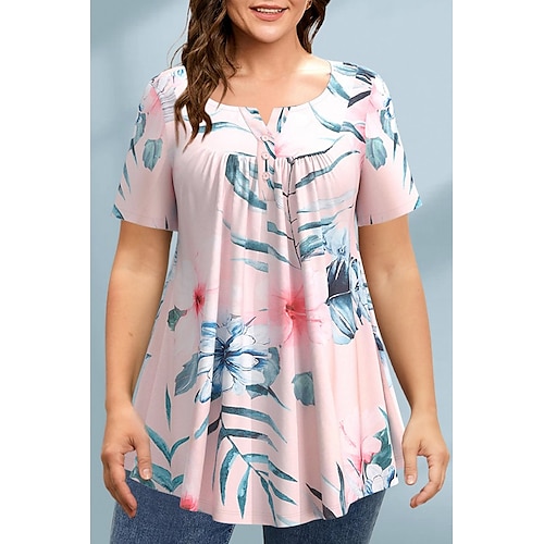 

Mulheres Camisa Social Blusa Rosa Rosa empoeirada Azul Floral Botão Imprimir Manga Curta Casual Feriado Básico Decote V Padrão Tema Flores Tamanho Grande L