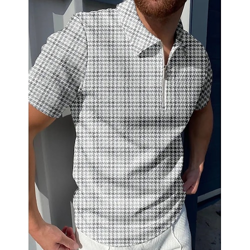 

Per uomo POLO Camicia da golf Golf Informale Per eventi Bavero Chiusura lampo quarto Manica corta Di tendenza Essenziale Pop art Reticolo Chiusura lampo quarto Estate Standard Grigio POLO