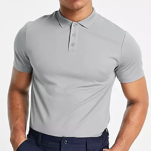 

Homme polo de golf Extérieur Des sports Classique Manche Courte Sportif Couleur Pleine Bouton devant Eté Printemps Standard Noir Blanche Jaune Vert Claire Rose Claire Rouge polo de golf