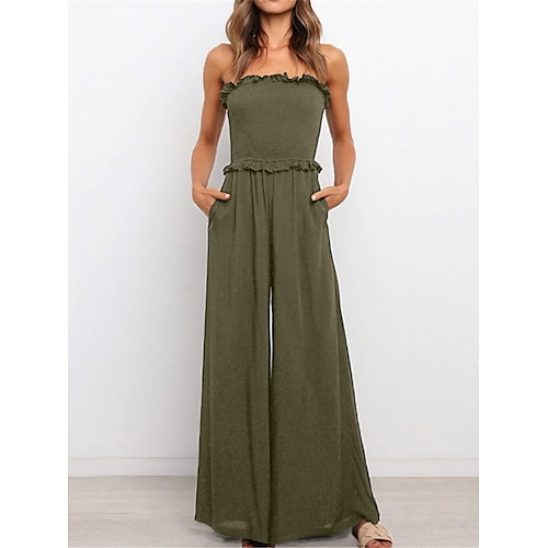 

Women's Jumpsuit Backless Pocket Solid Color Strapless Streetwear Daily Vacation Regular Fit Sleeveless Black Army Green S M L Summer