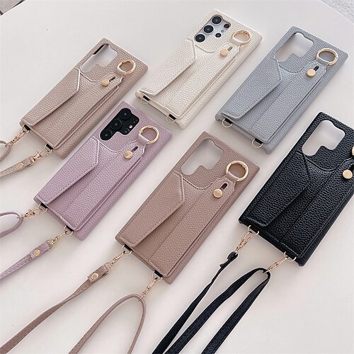 

Phone Case For Samsung Galaxy Back Cover A54 S23 Ultra Plus S23 S22 S22 Plus Ultra A53 A33 A13 A22 Portable with Removable Cross Body Strap with Wrist Strap Solid Colored PC PU Leather