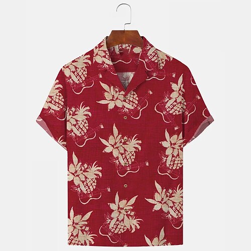 

Herre linskjorte Hawaii skjorte Sommerskjorte Uformell skjorte Strandskjorte Rød Kortermet Blomst / Planter Camp Collar Vår sommer Hawaiisk Ferie Klær Trykt mønster