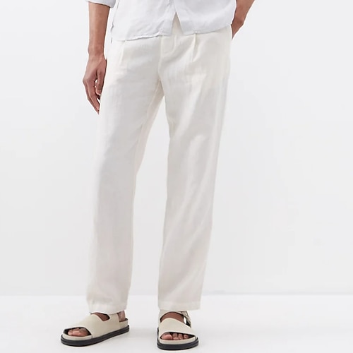 

Per uomo Pantaloni di lino Pantaloni Pantaloni estivi Pantaloni da spiaggia Tasche Liscio Comfort Traspirante Esterno Giornaliero Per uscire Misto cotone e lino Di tendenza Streetwear Bianco