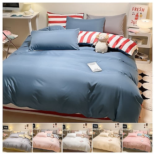 

Simple and light luxury pure color wash silk four-piece set of bed sheets four seasons universal bed