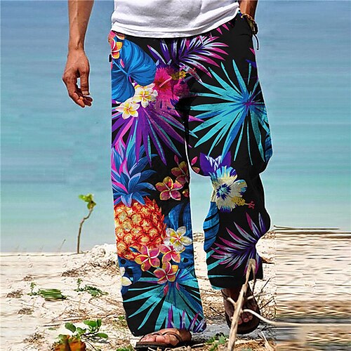 

Per uomo Pantaloni Pantaloni estivi Pantaloni da spiaggia A cordoncino Vita elastica Gamba dritta Ananas Stampe astratte Floreale Comfort Informale Giornaliero Per eventi Streetwear Hawaiano Blu Verde