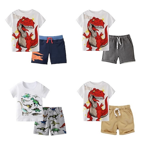 

2 Dele Baby Drenge T-shirt & Shorts Outfit Dyr Kortærmet Sæt Skole Yndig Daglig Sommer Forår 7-13 år Blå Grå