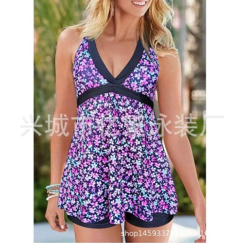 

Damen Badeanzug Tankini 2 Stück Normal Bademode 2 Teile Print Blumen Purpur Regenbogen Tank Top Badeanzüge Sport Strandbekleidung Sommer