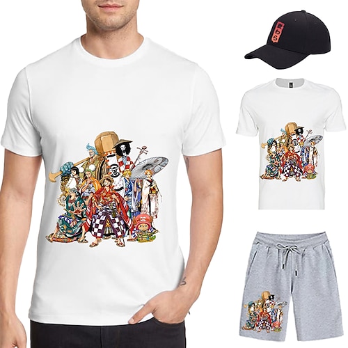 

One Piece Abe D. Luffy T-shirt Shorts Baseball kasket Trykt mønster Grafisk Shorts T恤衫 Hat Til Herre Voksne Varmstempling 100% Polyester Afslappet / Hverdag