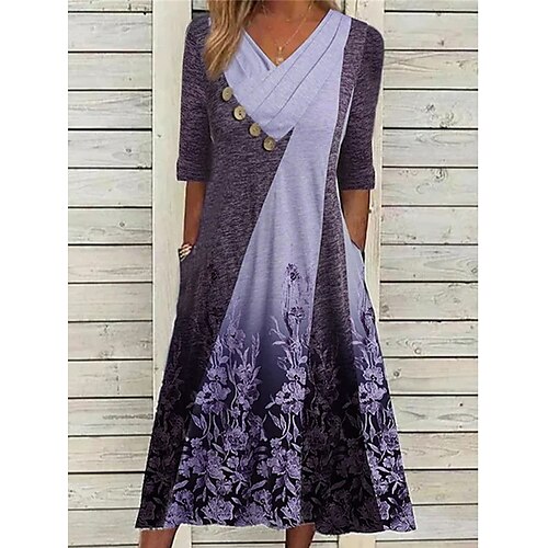 

Per donna Vestito casual Abito estivo Abito stampato Floreale Pulsante Stampa A V Vestito longuette Attivo Di tendenza Esterno Strada Mezza manica Morbido Viola Estate Primavera S M L XL XXL