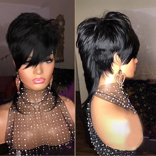 Women Short Pixie Cut Deep Wave Wigs With Bangs Brazilian Human