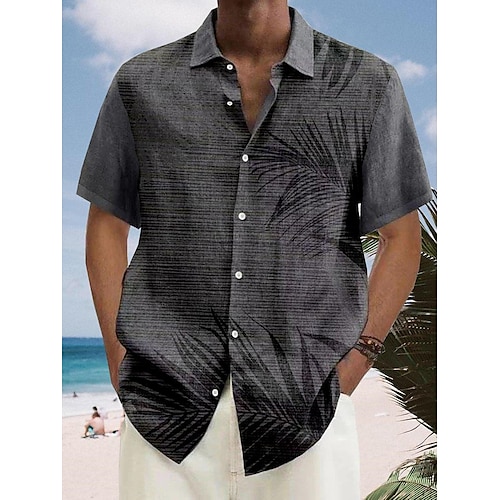 

Homens Camisa Social Camisa havaiana Estampas Abstratas Folhas Aberto para a Lateral Cinzento Rua Casual Manga Curta Botão para baixo Imprimir Roupa Tropical Moda Roupa de rua Havaiana