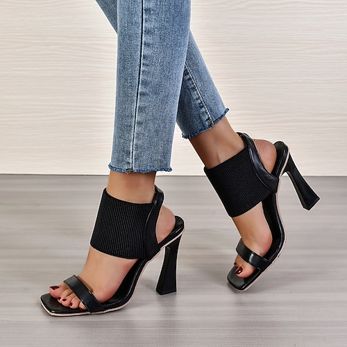 

Mujer Botas Tacones de aguja Tacón de Aguja Puntera abierta Sensual Cuero PU Poliéster Mocasín Negro