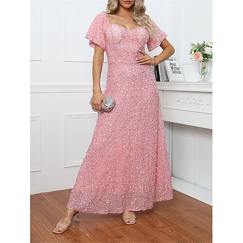 

Per donna Abito da ballo Vestito da festa Abito con paillettes Abito lungo Abito lungo Rosa Manica corta Colore puro Con lustrini Estate Primavera Squadrata Di tendenza Evento Vestito estivo 2023 S M