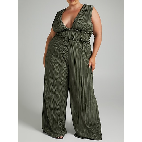 

Damen Jumpsuit Hohe Taillenlinie Feste Farbe Tiefes V Strassenmode Ausgefallene Party B¨¹ro Regular Fit Ärmellos Weiß Armeegrün XXL 3XL 4XL 5XL Sommer