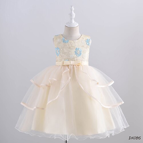 

Bambino Da ragazza Vestito da festa Tinta unica Abito in tulle Al ginocchio Vestito Prestazioni Nodo della cravatta Girocollo Senza maniche Elegante Vestito 3-10 anni Estate Multicolore Champagne Rosa