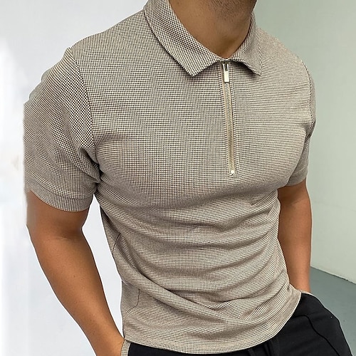 

Herre Zip Polo Golf skjorte Avslappet Daglig Quarter Zip Kortermet Mote Gatemote عادي Glidelås Sommer Vår Brun Zip Polo