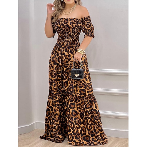 

Per donna Abito lungo Abito lungo Abito casual Vestito svasato vestito a flori Leopardo Floreale Moderno Informale Esterno Giornaliero Per eventi Increspato Con balze Manica corta Senza spalline