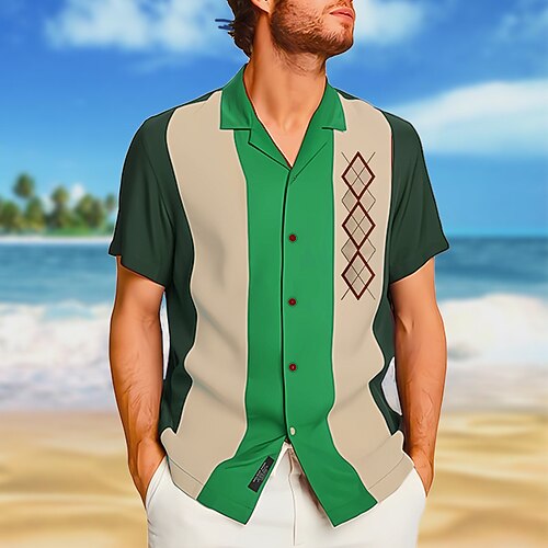 

Herren Hemd Hawaiihemd Sommerhemd Grafik-Drucke Geometrie Kubanisches Halsband Schwarz Blau Purpur Braun Grün Casual Festtage Kurzarm Button-Down Bedruckt Bekleidung Sport Modisch Strassenmode