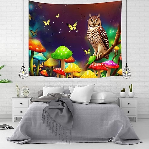 

blacklight gufo fungo arazzo da parete arredamento artistico fotografia sfondo coperta tenda da appendere casa camera da letto soggiorno decorazione