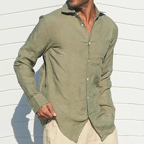 

Per uomo camicia di lino Camicia estiva Camicia da spiaggia Verde Manica lunga Liscio Bavero Primavera estate Hawaiano Per eventi Abbigliamento Tasche