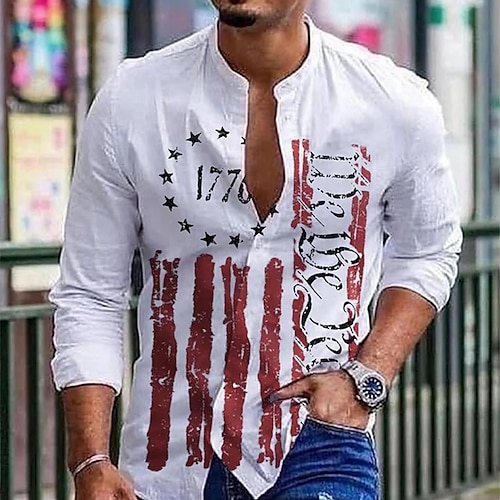 

Herren Hemd Grafik-Drucke Nationalflagge Ständer Weiß Outdoor Strasse Langarm Button-Down Bedruckt Bekleidung Modisch Designer Brautkleider schlicht Weich