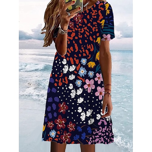 

Per donna Abito a maglietta Abito casual Abito estivo Pop art Floreale Stampa Girocollo Mini abito Di tendenza Moderno Giornaliero Per eventi Manica corta Standard Blu scuro Estate Primavera S M L XL