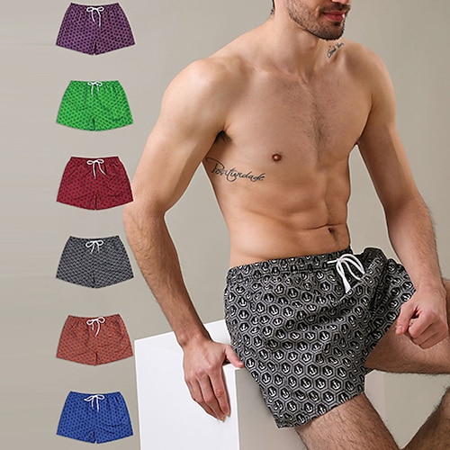 

Homens Bermuda de Surf Shorts de Natação Calção Justo de Natação Calção com forro de malha Geometria Conforto Respirável Feriado Para Noite Havaiana Boho Vermelho Azul