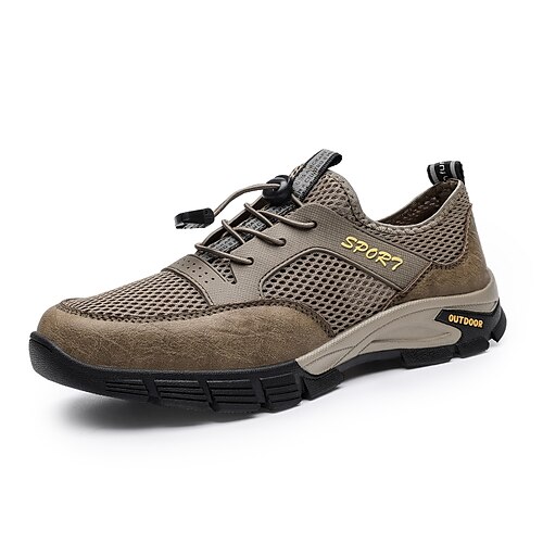 

Men's Unisex Sneakers Casual Outdoor Daily Leather Mesh Breathable Black Khaki Summer Spring