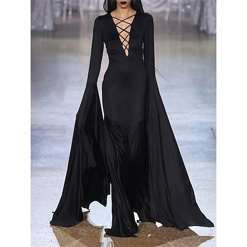 

A sirena Vestiti da sera Vintage Vestito Formale Lungo Manica lunga A V Chiffon elasticizzato con A incrocio Colore Puro 2023