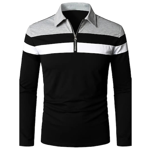 

Herre POLO T-skjorte Zip Polo Avslappet Daglig Quarter Zip Kortermet Mote Grunnleggende Fargeblokk Glidelås Sommer Normal Svart Hvit POLO T-skjorte