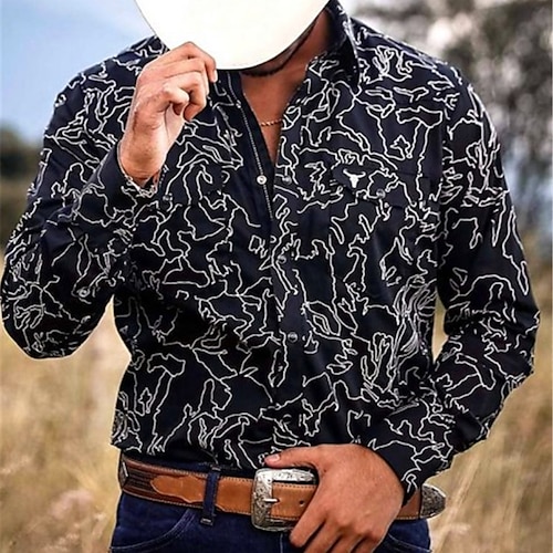 

Men's Shirt Graphic Prints Turndown Black Outdoor Street Long Sleeve Button-Down Print Clothing Apparel Fashion Streetwear Designer Casual