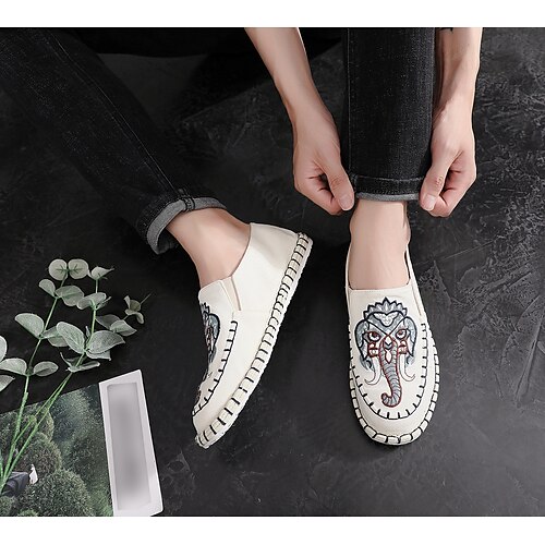 

Hombre Zapatos de taco bajo y Slip-On Zapatos Confort Zapatillas sin cordones mocasines de conducción Vintage Casual Exterior Diario Zapatos de Paseo Tela Transpirable Blanco Azul Piscina Verano