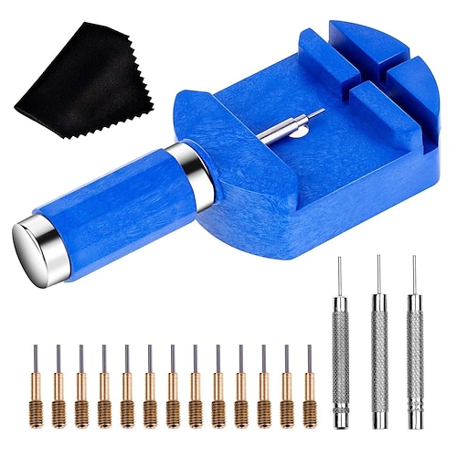 

Kit d'outils de suppression de lien de montre outil de bande de montre dissolvant de goupille de maillon de chaîne avec 12 pièces broches de remplacement et 3 pièces poinçons pour montre taille de