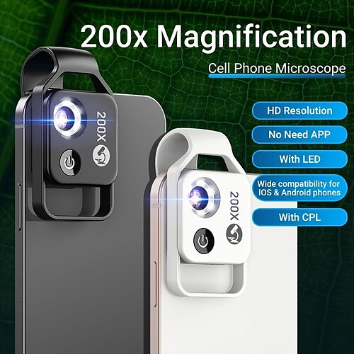 

apexel hd 200x microscopio obiettivo macro per cellulare ingrandimento tasca portatile con filtro cpl luce a led per iphone huawei samsung xiaomi la maggior parte degli smartphone