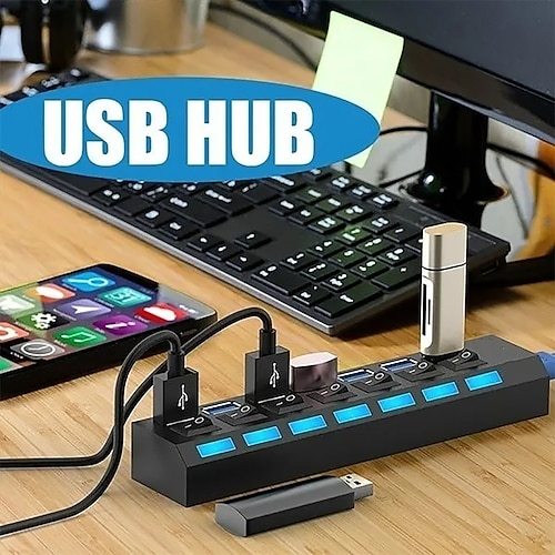 USB 2.0 רכזות 7 נמלים 7 ב-1 4-IN-1 עם בוררים עצמאיים רכזת USB עם USB2.0*4 אספקת חשמל עבור מחשב נייד מחשב אישי טאבלט