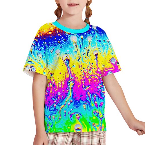 

mode regnbuefarvet splash-blæk kortærmet børne 3d-printet t-shirt drenge og piger rund hals med korte ærmer