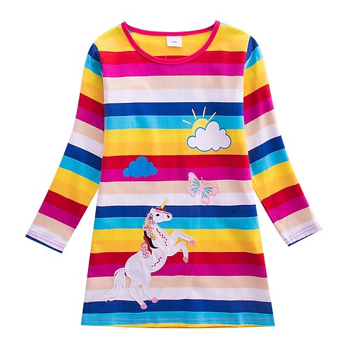 

Bambino Da ragazza Vestito Cartoni animati Arcobaleno Banda Abito casual Al ginocchio Vestito Esterno Con ricami Girocollo Manica lunga stile sveglio Vestito 3-7 anni Primavera Multicolore