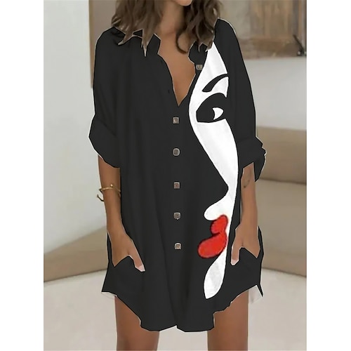 

vestito t-shirt da donna vestito casual vestito a trapezio mini vestito all'aperto vacanza quotidiana poliestere moda casual colletto alla coreana tasca con bottoni manica lunga estate primavera