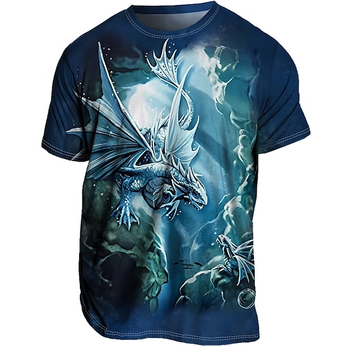 

Herre T-shirt T-Shirts Grafisk Dyr Drage Rund hals Tøj 3D-udskrivning udendørs Afslappet Kortærmet Trykt mønster Årgang Mode Designer